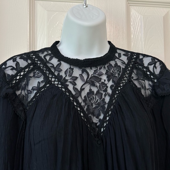 Vintage X America ladies blouse Top High Nick lace, long sleeves blue - Picture 2 of 8